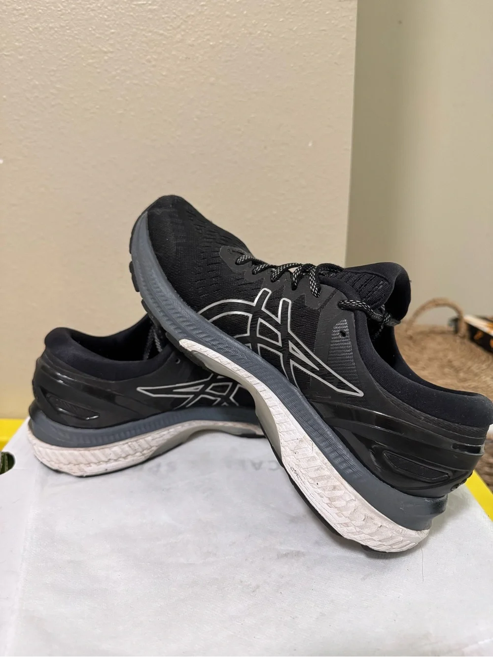 Asics Black Gel Kayano 27 Athletic Running Shoes with White Midsole Accents